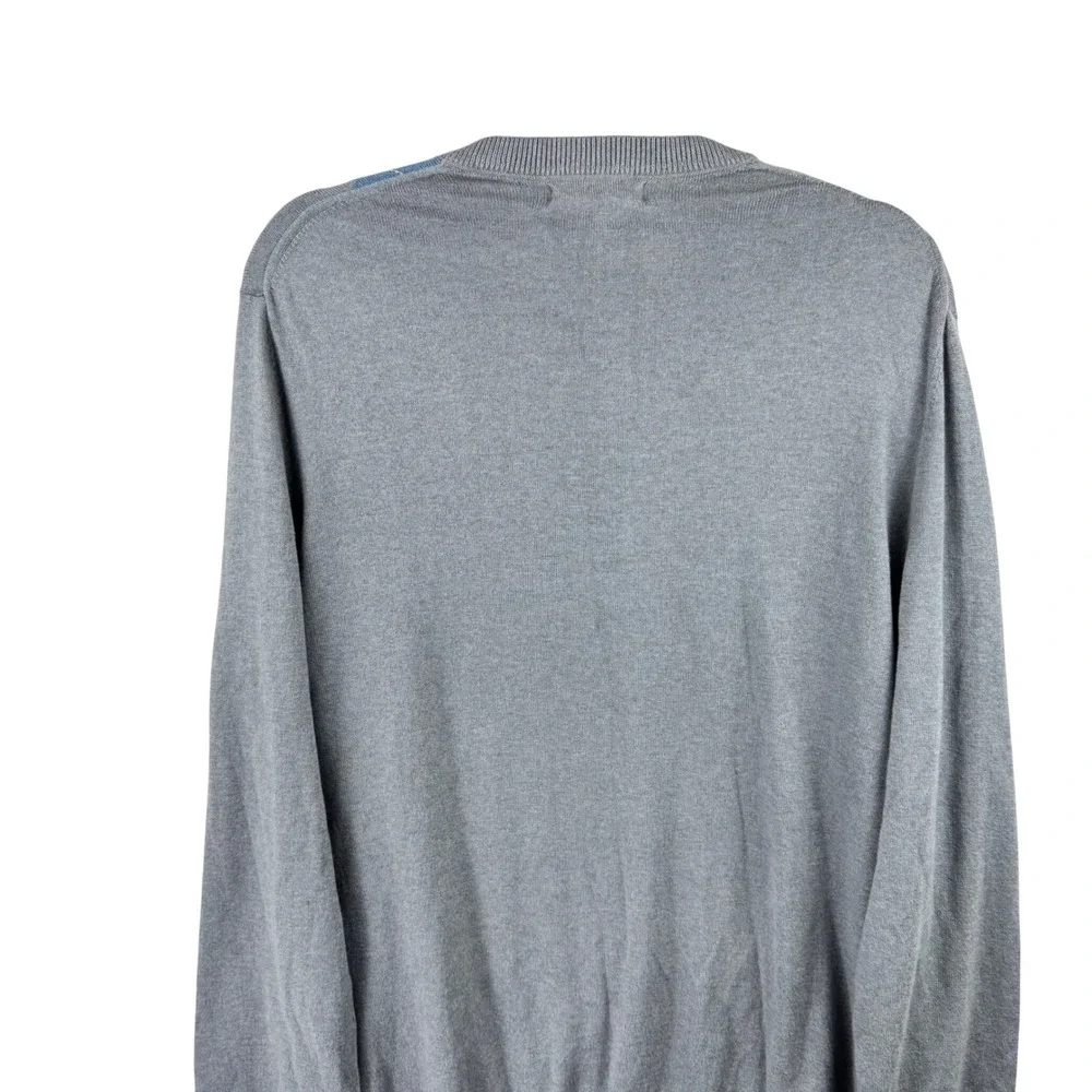 Banana Republic Argyle Sweater Mens Large Grey Blue Silk Cashmere V-Neck Preppy